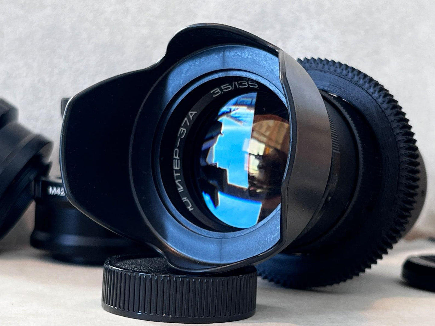 Wide Soviet Anamorphic Jupiter-37A Lens 135mm f/3.5 M42 with any adaptor on your choice.