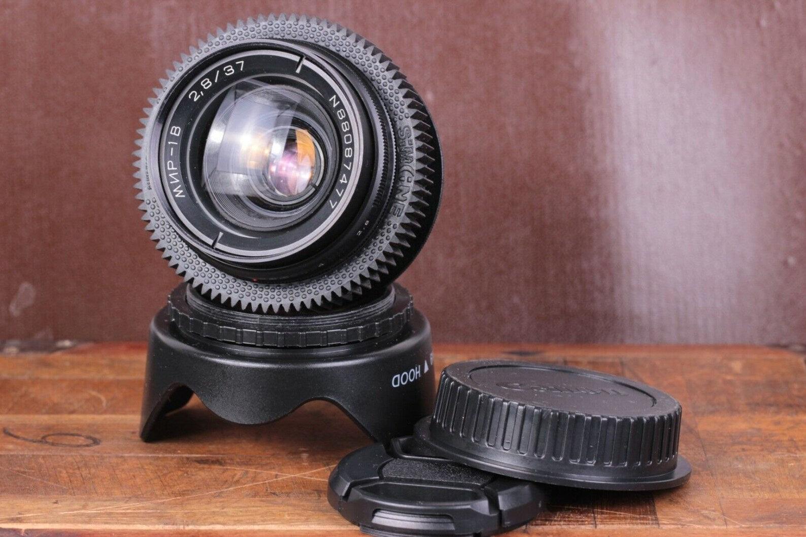 Anamorphic Mir-1B 1V 37mm f/2.8 Wide Soviet USSR lens with any adaptor of your choice.
