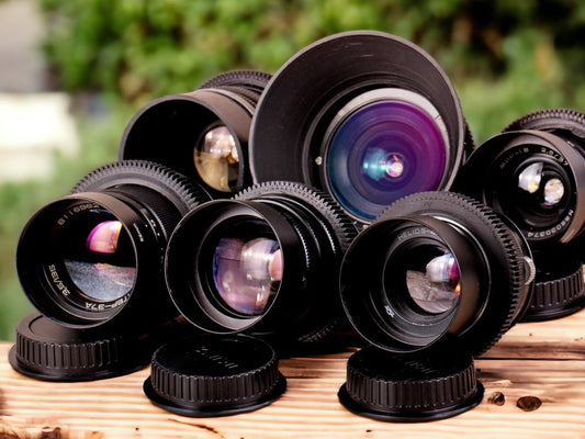 Set of 6 vintage Soviet lenses, showcasing a variety of classic optics with unique design and craftsmanship.