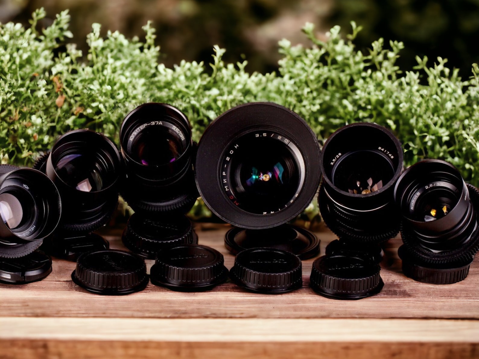 Set of 6 vintage Soviet lenses, showcasing a variety of classic optics with unique design and craftsmanship.