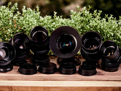 Set of 6 vintage Soviet lenses, showcasing a variety of classic optics with unique design and craftsmanship.