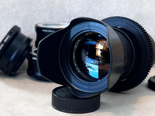 Wide Soviet Anamorphic Jupiter-37A Lens 135mm f/3.5 M42 with any adaptor on your choice.